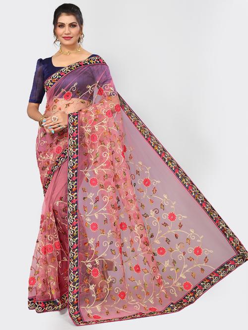 soft net floral embroidered saree - 20373202 - Very Small Image - 1