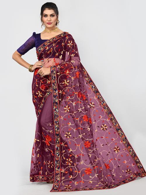 soft net floral embroidered saree with blouse - 20373206 - Very Small Image - 1