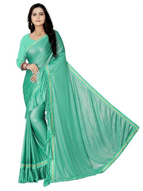 women green solid lace work saree - 20373247 - Very Small Image - 1