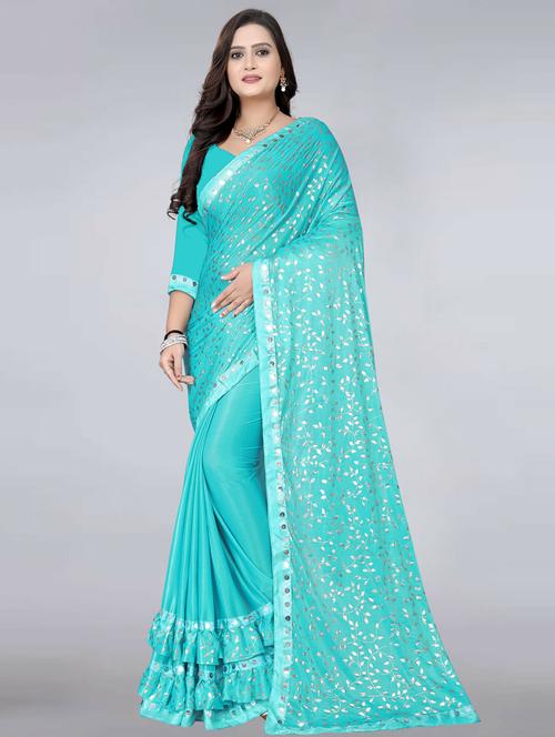 foil printed ruffled saree with blouse - 20373255 - Very Small Image - 1