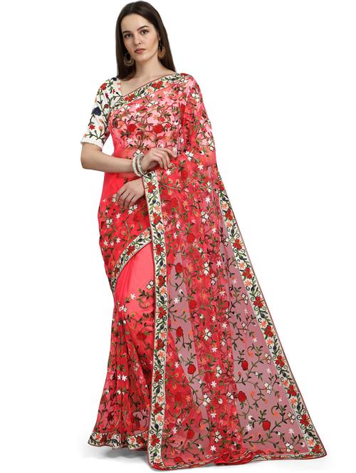 red solid with work saree with blouse - 20373261 - Very Small Image - 1