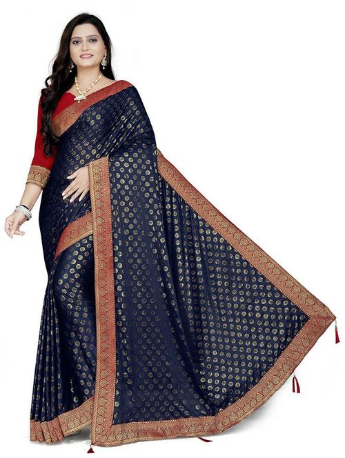 lace bordered foil print saree with blouse - 20373275 - Very Small Image - 1