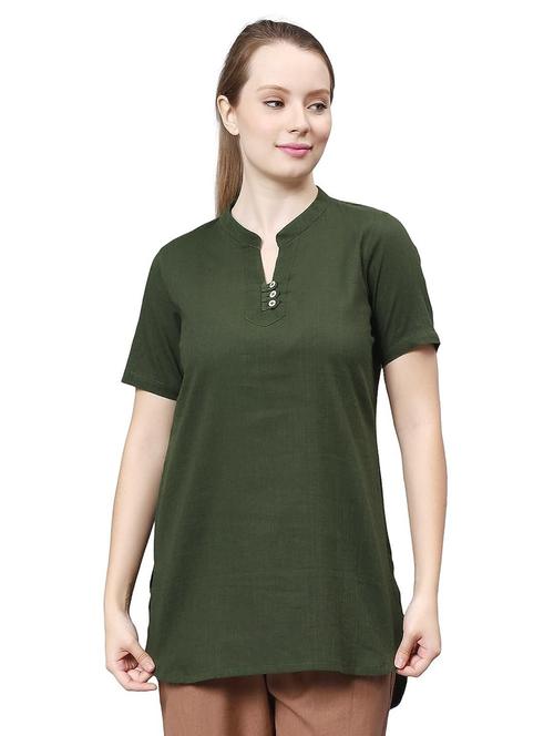 olive solid straight kurti - 20374692 - Very Small Image - 1
