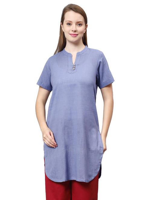 blue solid straight kurti - 20374696 - Very Small Image - 1