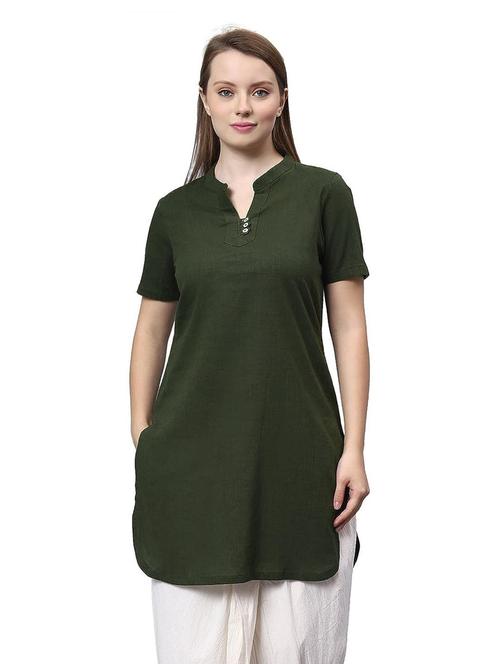 olive solid straight kurti - 20374700 - Very Small Image - 1