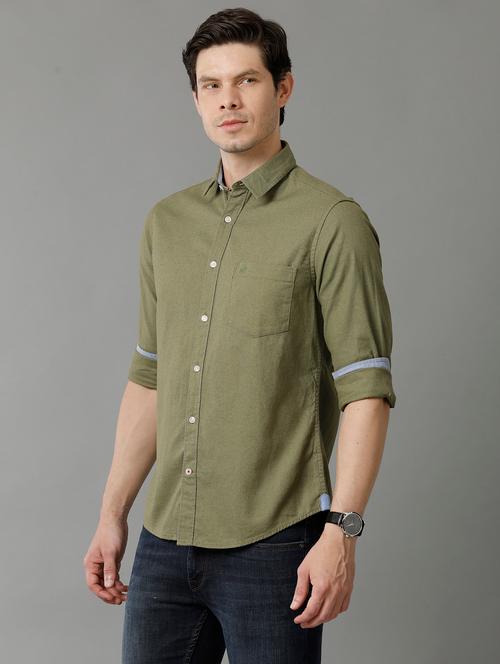 olive cotton casual shirt - 20374719 - Very Small Image - 1