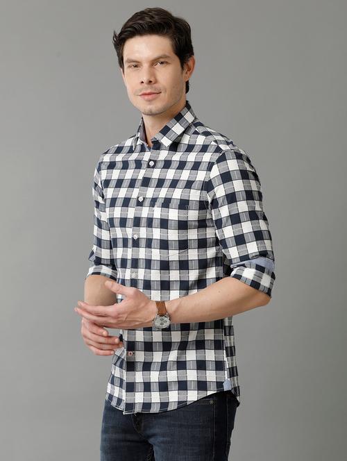navy blue cotton casual shirt - 20374724 - Very Small Image - 1