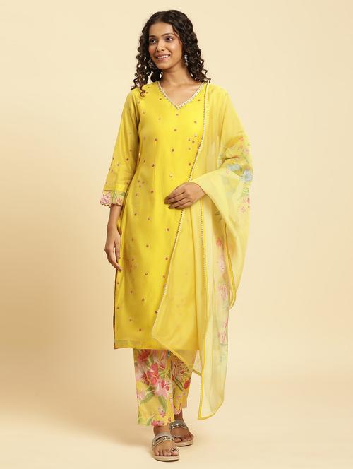 women yellow kurta pant set with dupatta - 20375140 - Very Small Image - 1