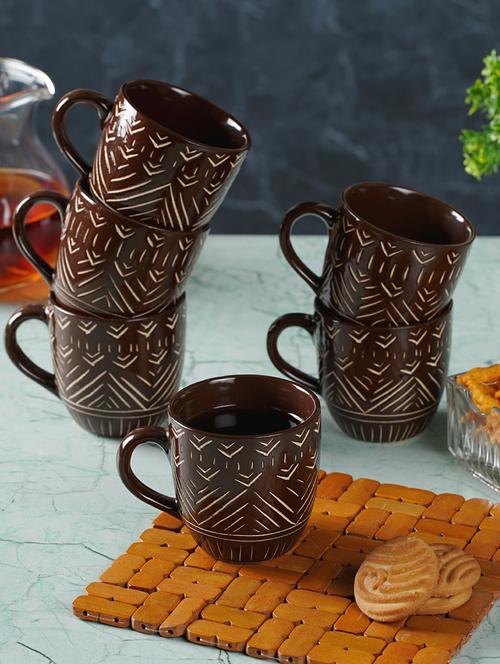 cdi brown embossed designed tea coffee mugs set of 6 - 20375227 - Very Small Image - 1