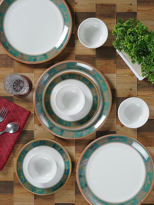 cdi 18 pcs green yellow ethnic motifs printed melamine glossy dinner set - 20375266 - Very Small Image - 1