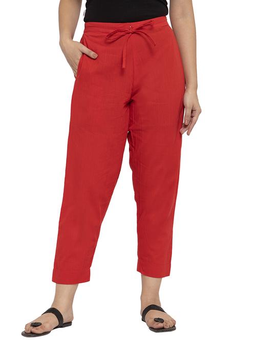 women red ankle length straight pants - 20375310 - Very Small Image - 1
