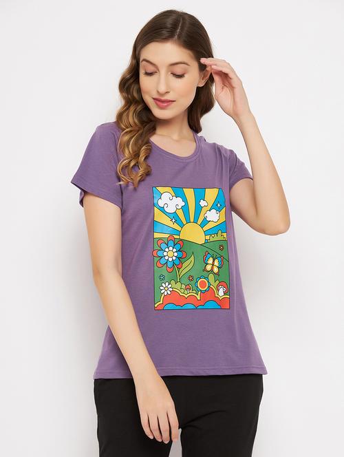 women's front print round neck t-shirt - 20375332 - Very Small Image - 1