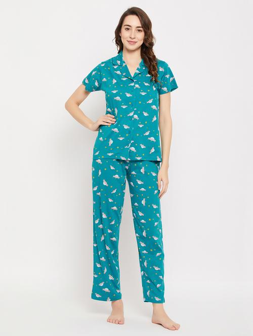 teal cotton pyjama set nightwear - 20375611 - Very Small Image - 1