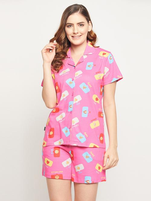 pink cotton pyjama set nightwear - 20375630 - Very Small Image - 1