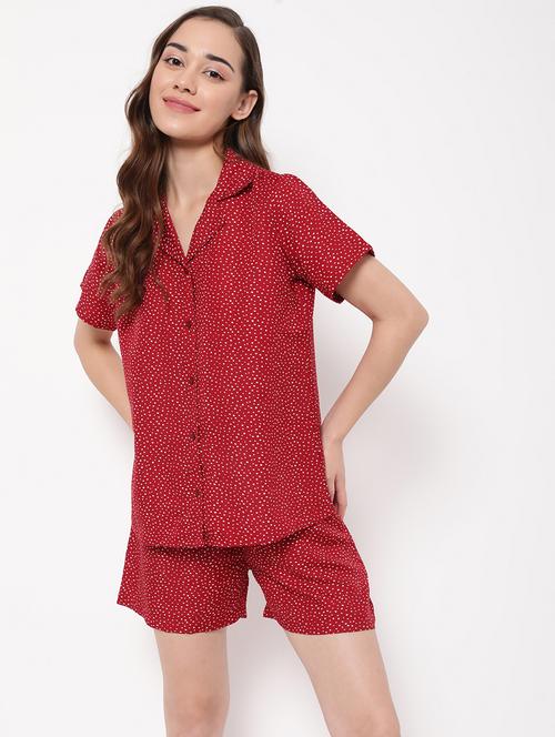 maroon rayon pyjama set nightwear - 20375631 - Very Small Image - 1