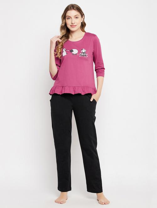 purple cotton pyjama set nightwear - 20375674 - Very Small Image - 1