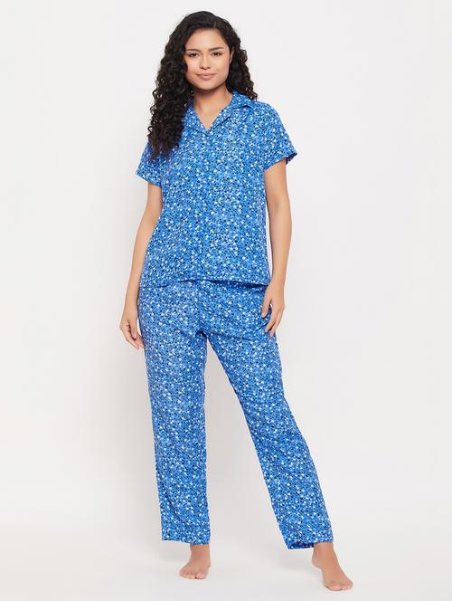women blue rayon pyjama nightwear set - 20375700 - Very Small Image - 1