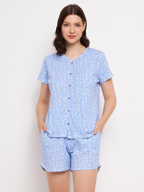 women blue cotton shorts nightwear set - 20375731 - Very Small Image - 1