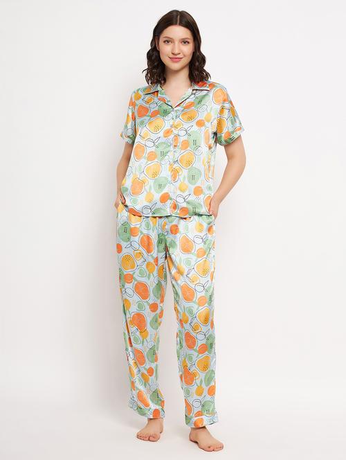 women multi color satin pyjama nightwear set - 20375747 - Very Small Image - 1