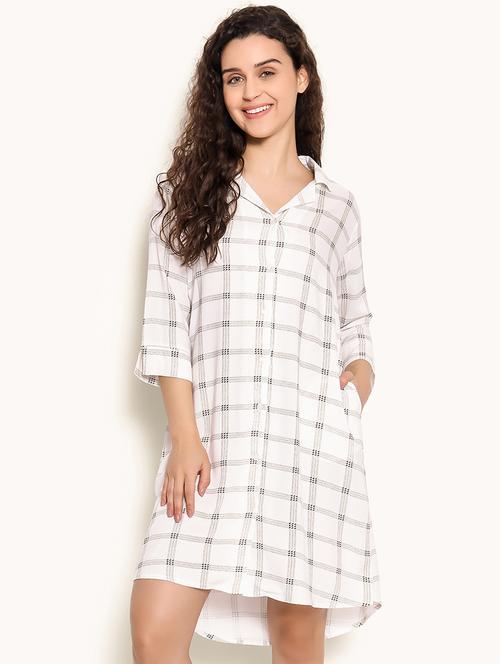 white checks rayon sleepshirts - 20375807 - Very Small Image - 1