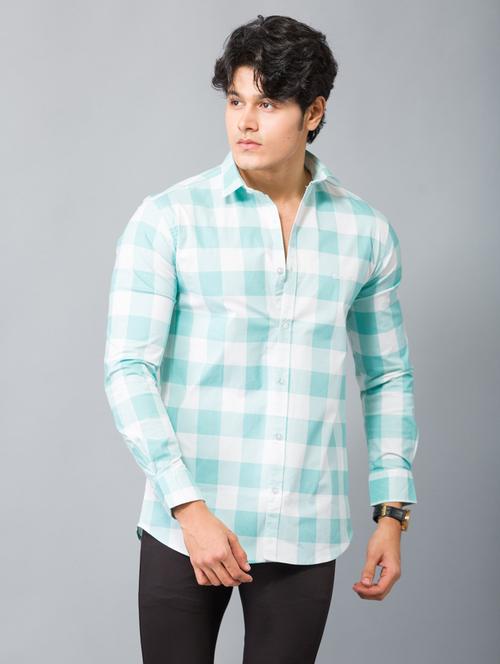 light blue checkered long sleeves casual shirt - 20376281 - Very Small Image - 1