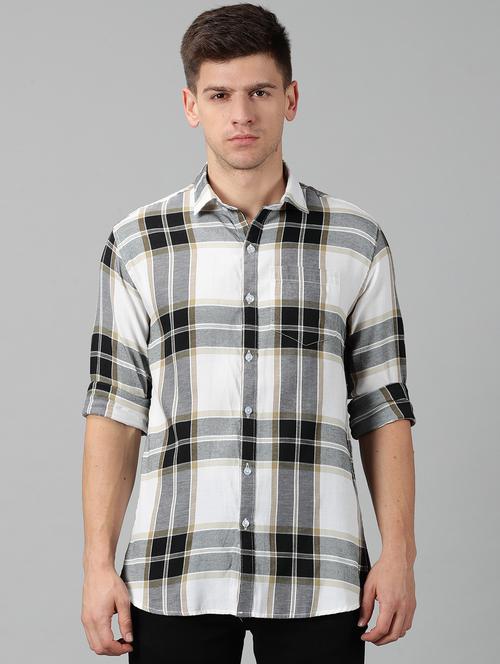 men white macro checkered cotton casual shirt - 20376337 - Very Small Image - 1