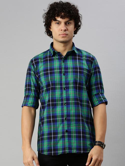 green checkered long sleeves casual shirt - 20376352 - Very Small Image - 1