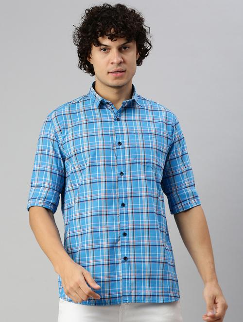 turquoise checkered long sleeves casual shirt - 20376360 - Very Small Image - 1