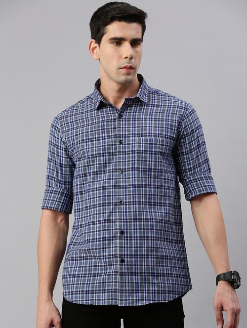 grey checkered long sleeves casual shirt - 20376363 - Very Small Image - 1