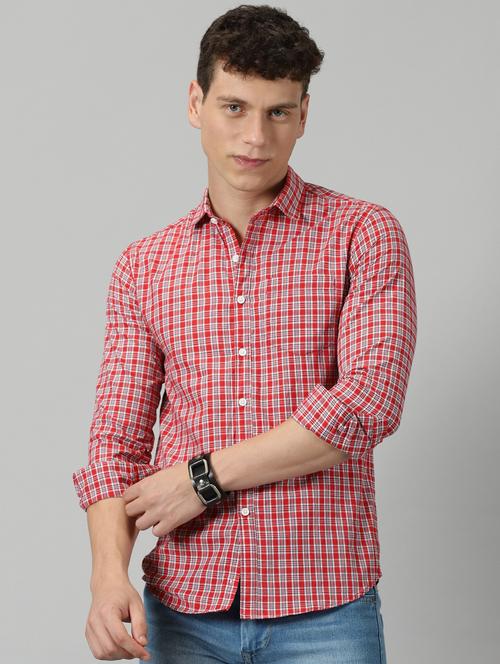 red checkered long sleeves casual shirt - 20376375 - Very Small Image - 1