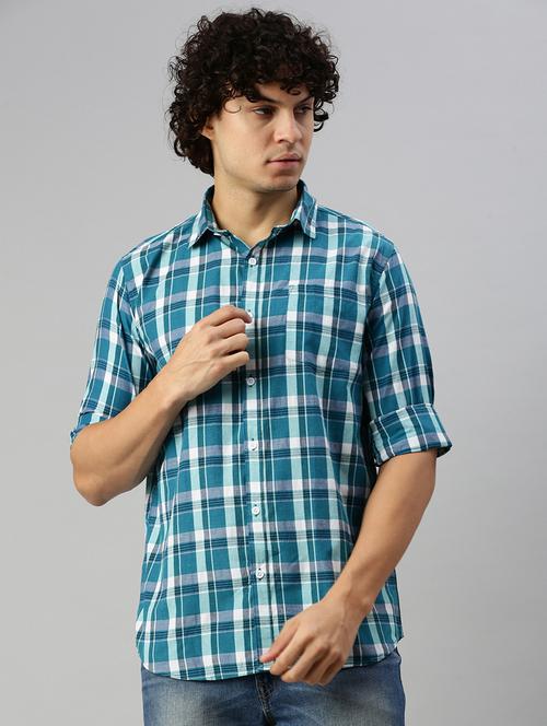 blue checkered long sleeves casual shirt - 20376385 - Very Small Image - 1