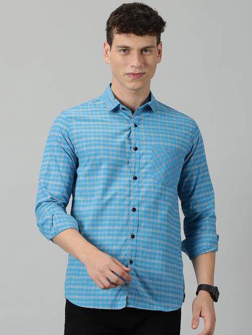 blue checkered long sleeves casual shirt - 20376389 - Very Small Image - 1
