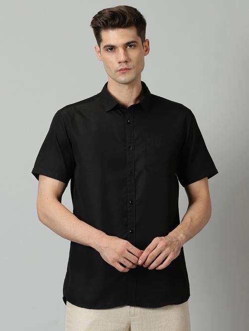 black solid short sleeves casual shirt - 20376425 - Very Small Image - 1