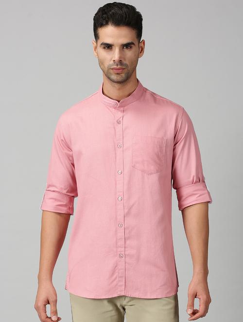 men solid pink mandarin collar cotton casual shirt - 20376427 - Very Small Image - 1