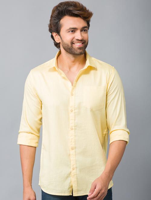 yellow solid long sleeves casual shirt - 20376434 - Very Small Image - 1