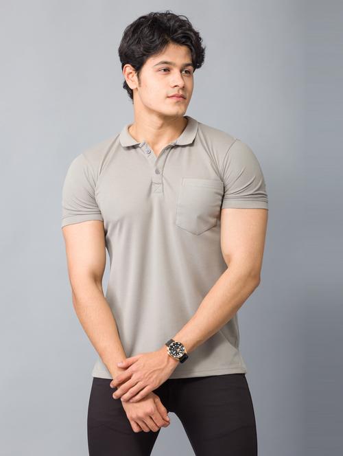 grey solid short sleeves polo t-shirt - 20376491 - Very Small Image - 1