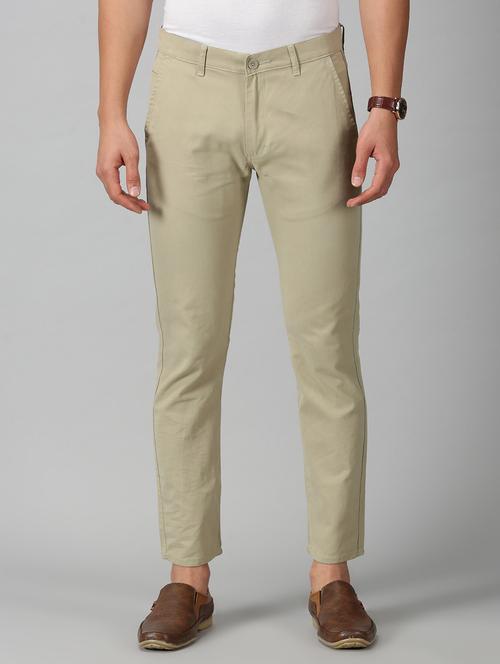 men beige solid cotton ankle length chinos casual trouser - 20376523 - Very Small Image - 1