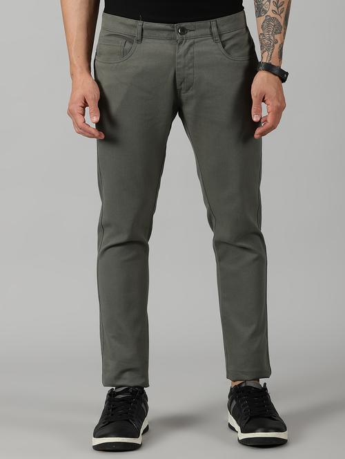 men charcoal solid cotton ankle length chinos casual trouser - 20376530 - Very Small Image - 1