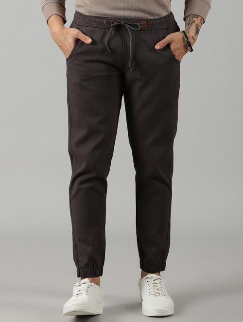 men coffee brown solid cotton ankle length track pant - 20376575 - Very Small Image - 1