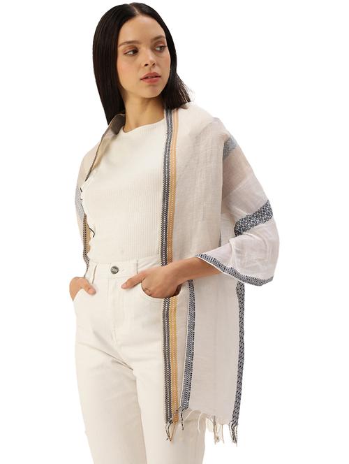 handwoven linen scarf with stripes of jacquard weaving in dual colour - 20376858 - Very Small Image - 1