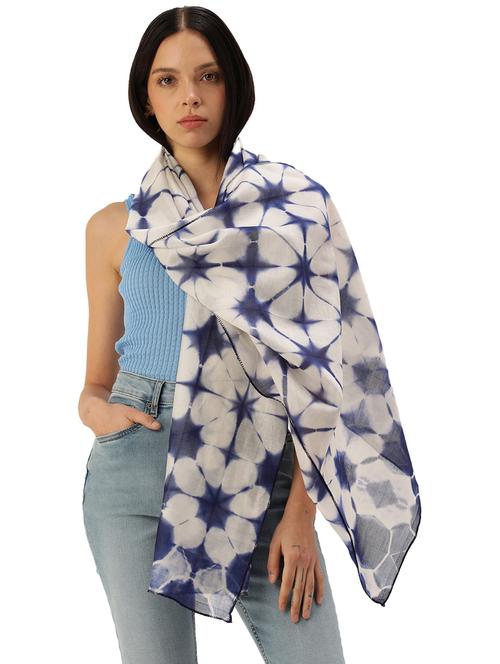 handwoven chanderi silk blue and white shibori starry night dyed scarf - 20381431 - Very Small Image - 1