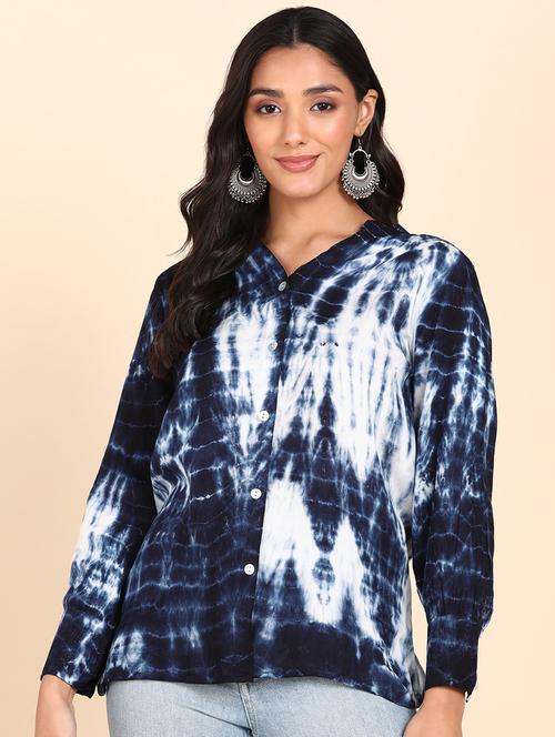 dark blue shibori print regular shirt - 20381938 - Very Small Image - 1