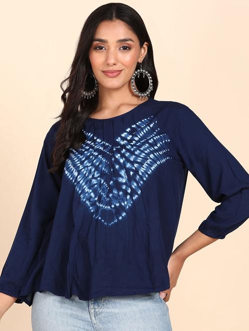 navy blue shibori a-line top - 20381960 - Very Small Image - 1