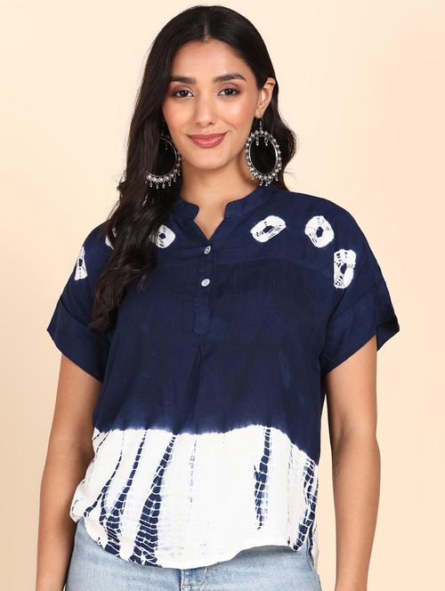 dark blue shibori print straight top - 20381964 - Very Small Image - 1