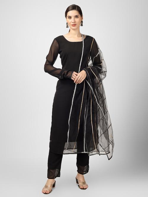 black solid kurta pant set - 20383786 - Very Small Image - 1