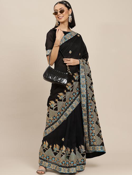 women's embroidered saree with blouse - 20384447 - Very Small Image - 1