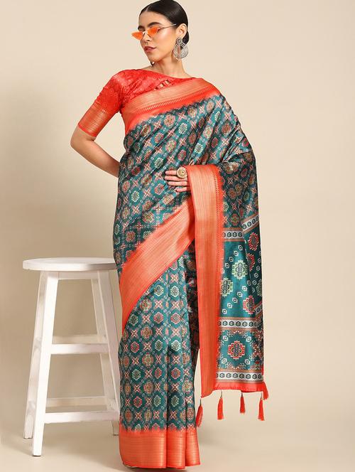 women printed bordered saree with blouse - 20384474 - Very Small Image - 1