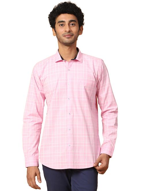 men pink checkered slim fit cotton casual shirt - 20384540 - Very Small Image - 1