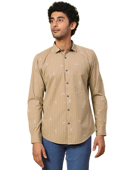 men khaki floral printed cotton casual shirt - 20384574 - Very Small Image - 1