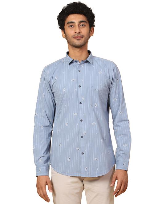 men light blue floral printed cotton casual shirt - 20384575 - Very Small Image - 1